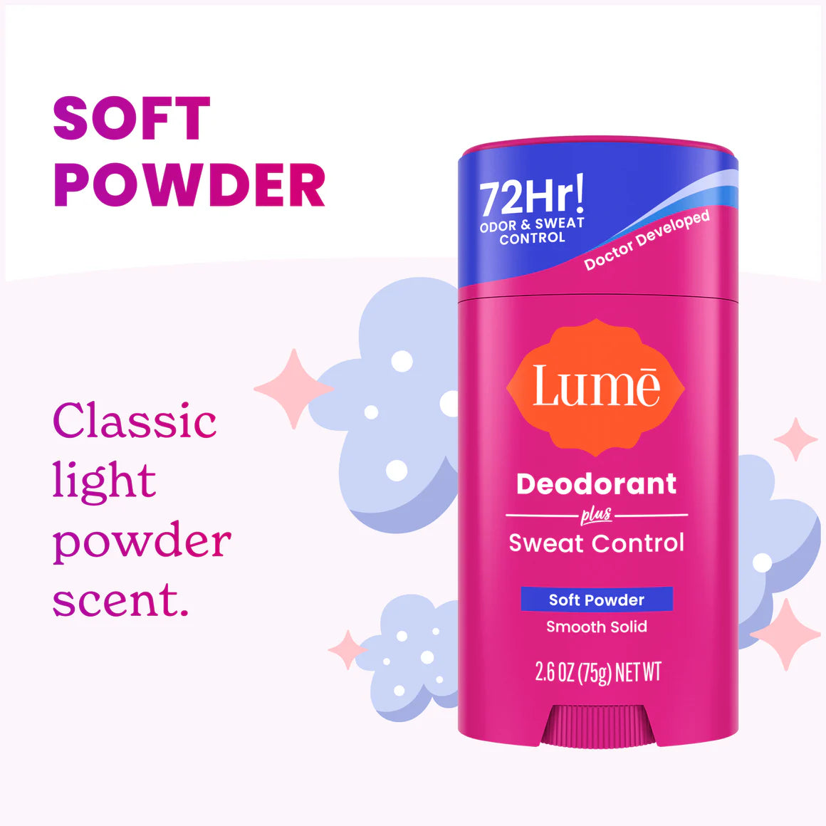 Lume Soft Powder | Solid Stick Deodorant + Sweat Control
