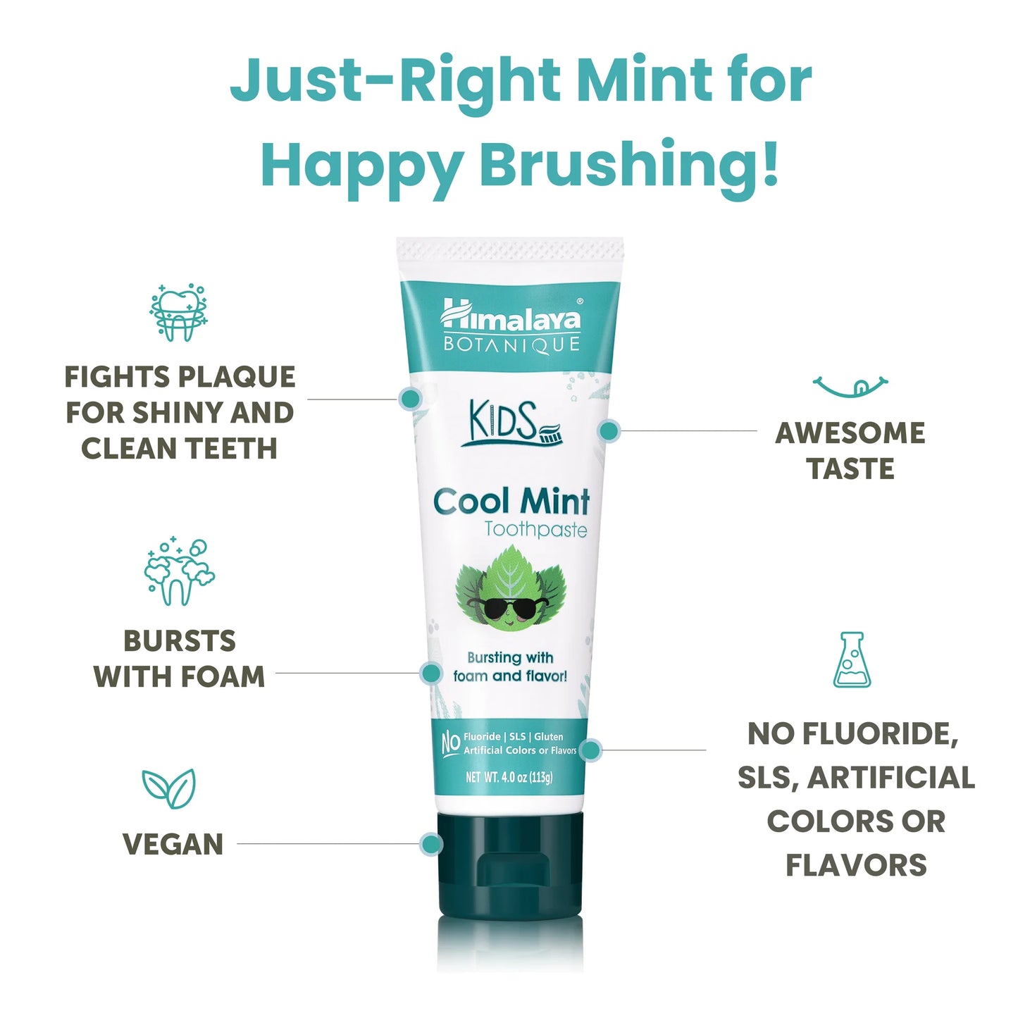 Himalaya Botanique Kids Toothpaste with Xylitol, Cool Mint & Bubblegum Flavor, 4 oz