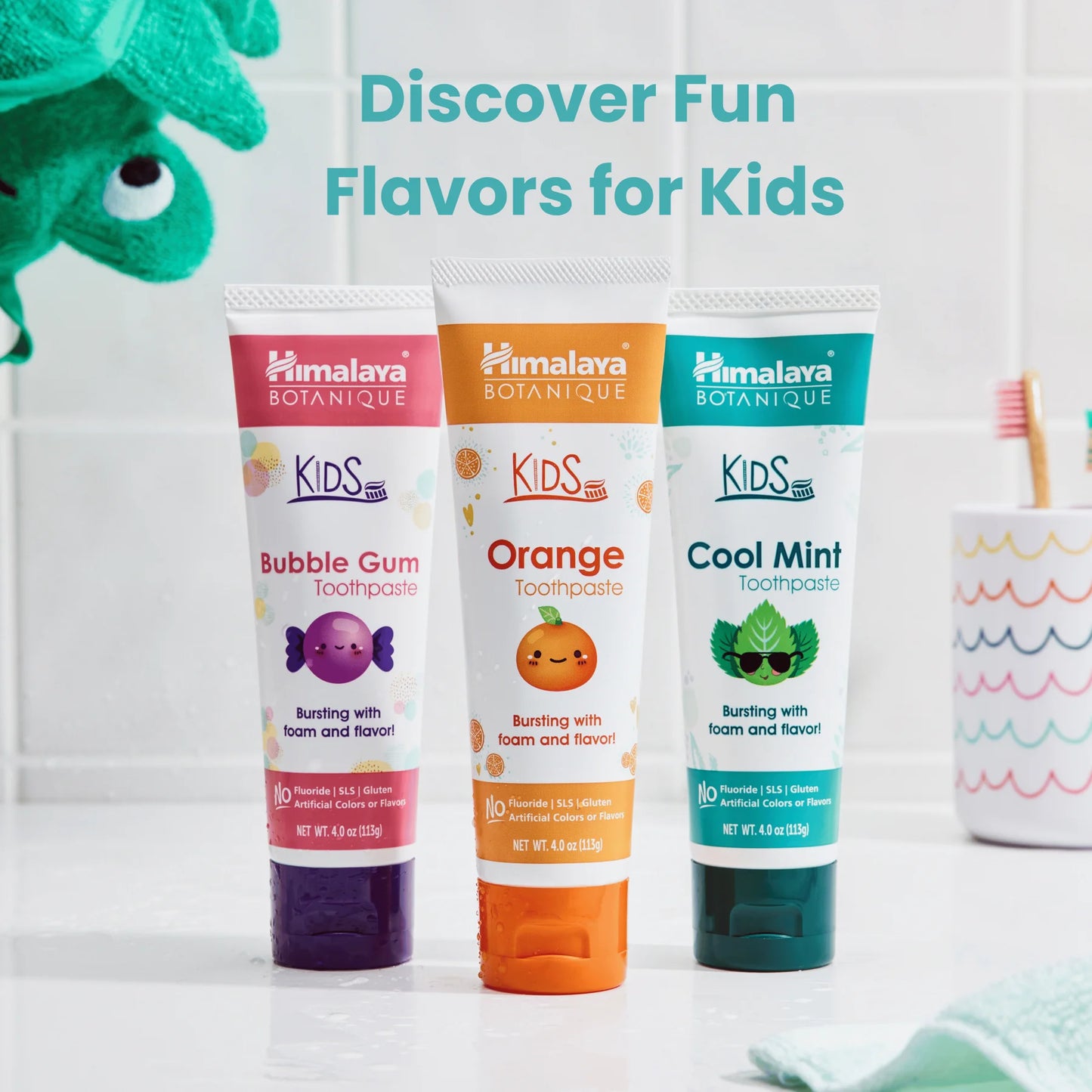 Himalaya Botanique Kids Toothpaste with Xylitol, Cool Mint & Bubblegum Flavor, 4 oz