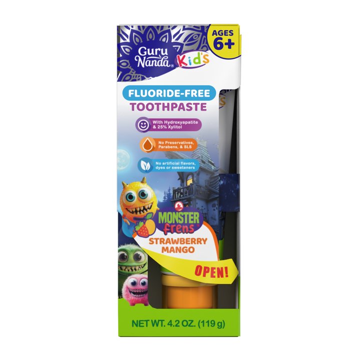 GuruNanda Kids Fluoride- Free Toothpaste with Xylitol & Hydroxyapatite - Mango Strawberry Flavor, 4.2 Oz