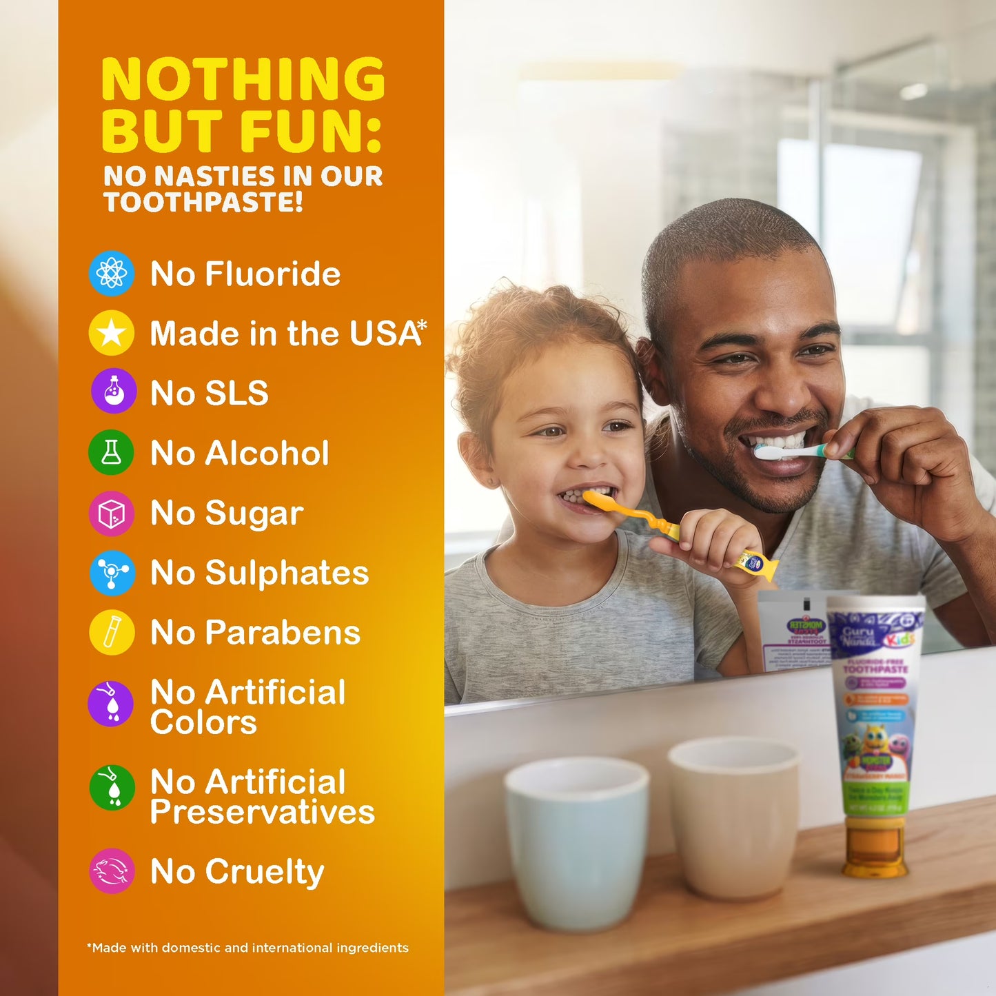 GuruNanda Kids Fluoride- Free Toothpaste with Xylitol & Hydroxyapatite - Mango Strawberry Flavor, 4.2 Oz