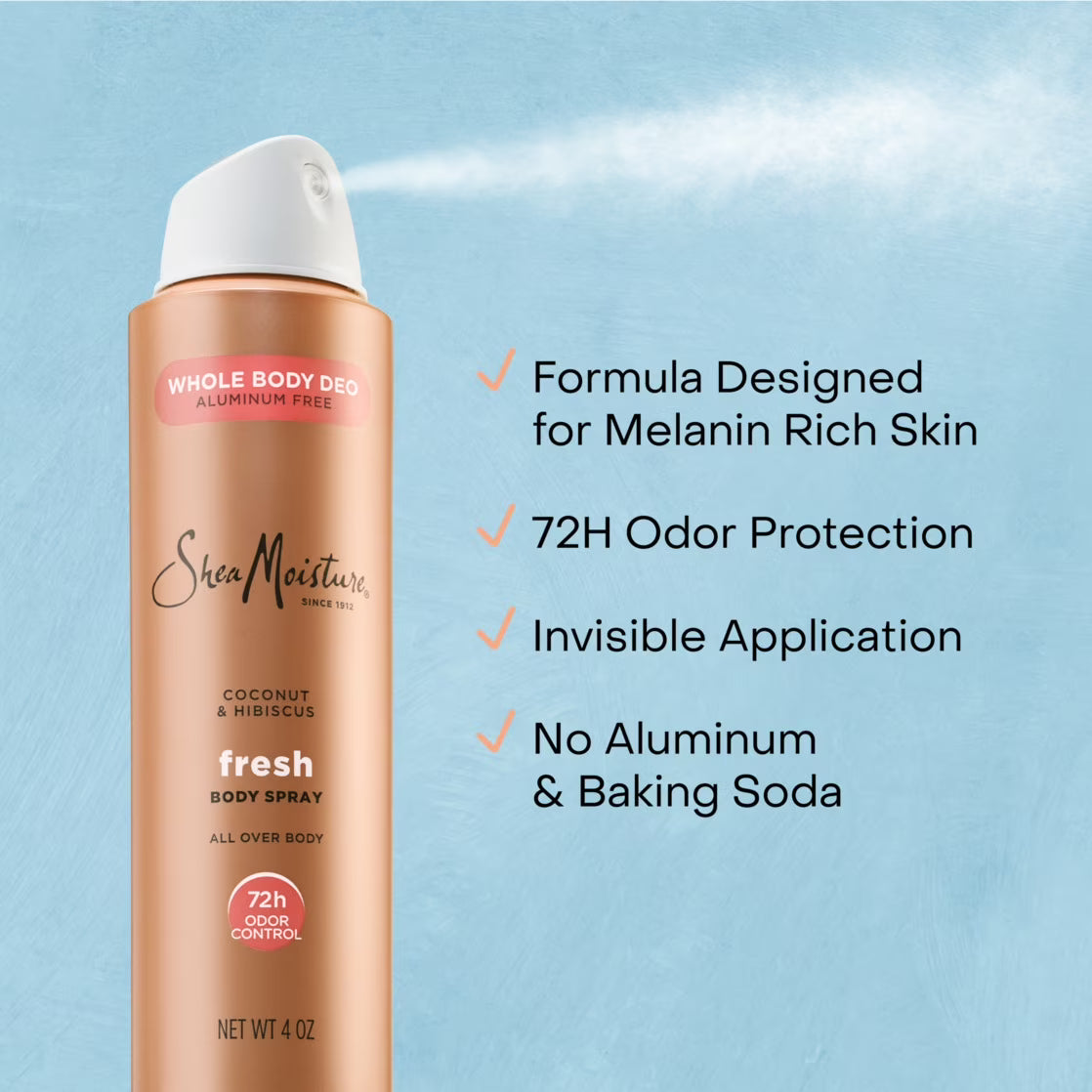 SheaMoisture Whole Body Deodorant Spray for Women Fresh, Aluminum Free & No Baking Soda, 4 oz